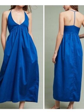 Lacausa Audra Resortwear Vacation Tropical Maxi Dress Size Large L Blue Beach